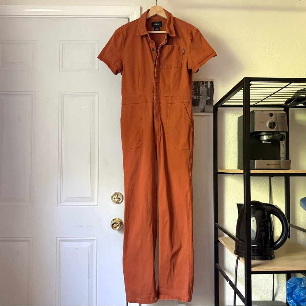 ATWYLD‎ rust orange cotton full zip utility chore work short sleeve jumpsuit